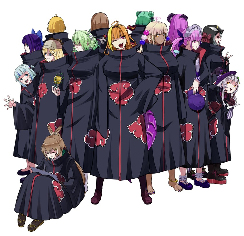 gawr gura, nanashi mumei, minato aqua, watson amelia, sakamata chloe, and 9 more (hololive and 3 more) drawn by takada_sekiyu_(kabu)