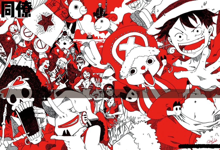 nami, monkey d. luffy, nico robin, roronoa zoro, sanji, and 11 more (one piece) drawn by steelscarlet