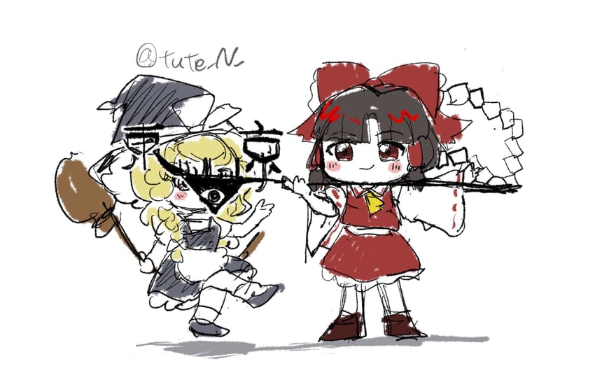 hakurei reimu and kirisame marisa (touhou and 1 more) drawn by tute_n