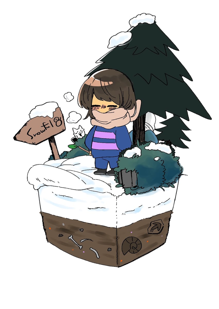frisk, sans, and lesser dog (undertale) drawn by sensu_(mikanaboon)