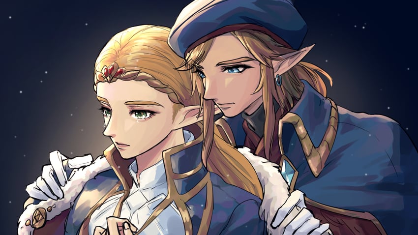 link and princess zelda (the legend of zelda and 1 more) drawn by kurokawa_karasu