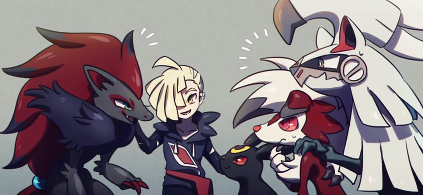 umbreon, gladion, lycanroc, zoroark, and silvally (pokemon and 1 more) drawn by ukata