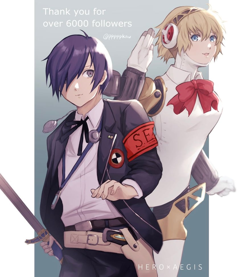 yuuki makoto and aigis (persona and 1 more) drawn by pppppknw