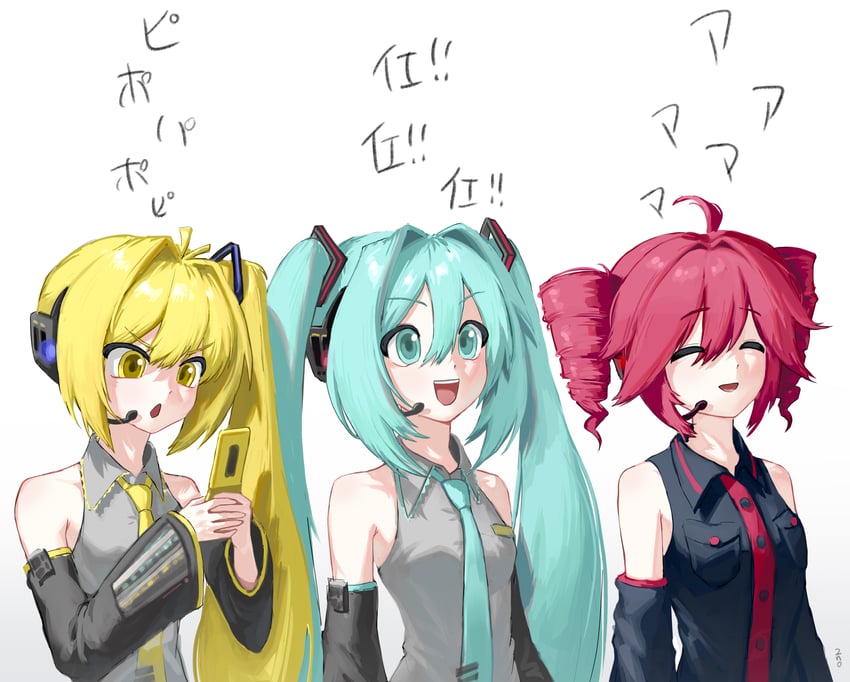 hatsune miku, kasane teto, and akita neru (vocaloid and 2 more) drawn by 22nodlsh
