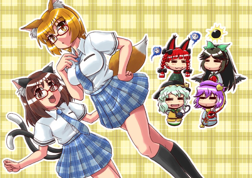 komeiji koishi, komeiji satori, yakumo ran, kaenbyou rin, chen, and 1 more (touhou) drawn by sasuke_(sasuke_no_sato)