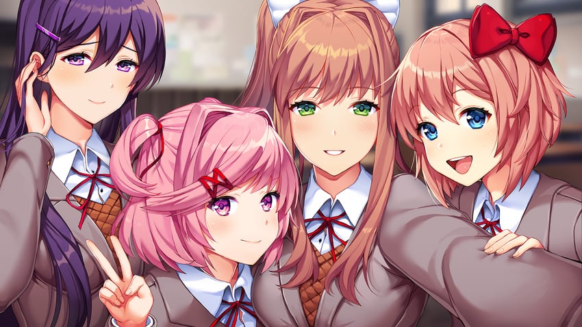 monika, natsuki, yuri, and sayori (doki doki literature club) drawn by lucidsky and squchan