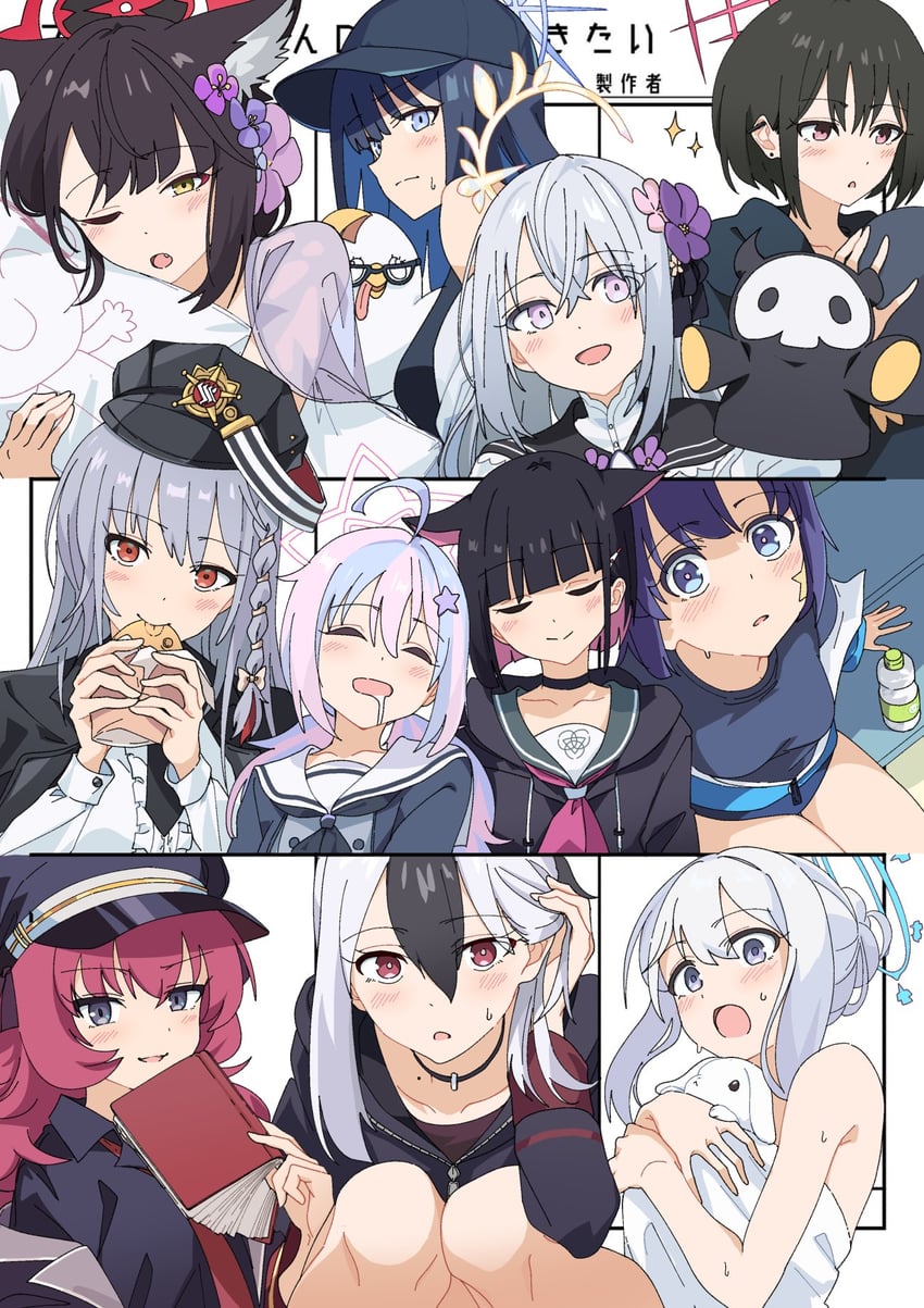 sensei, yuuka, doodle sensei, kazusa, kayoko, and 10 more (blue archive) drawn by momomatang