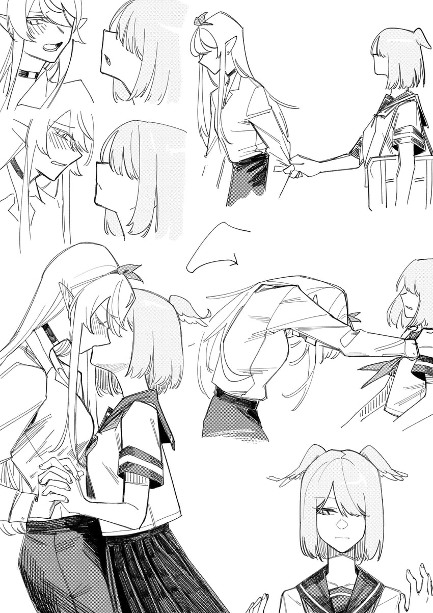 elira pendora and pomu rainpuff (nijisanji and 1 more) drawn by guiyu_(nocaudal)