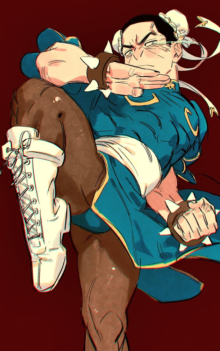 chun-li and tsukishima hajime (street fighter and 2 more) drawn by chengongzi123