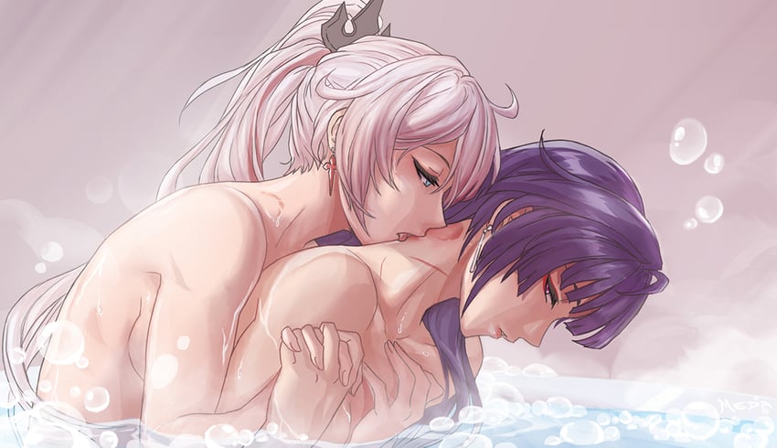 kiana kaslana and raiden mei (honkai and 1 more) drawn by midmenagerie