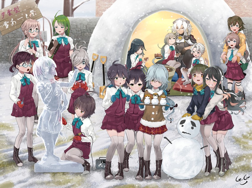 musashi, hiryuu, naganami, kiyoshimo, makigumo, and 17 more (kantai collection) drawn by gegesan