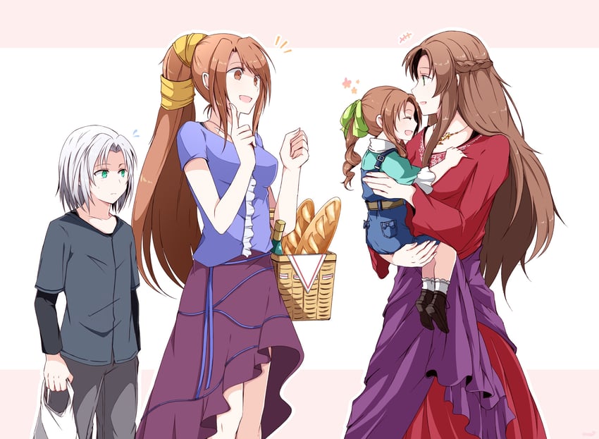 aerith gainsborough, sephiroth, lucrecia crescent, and ifalna (final fantasy and 3 more) drawn by nanao_(zonzonsh)