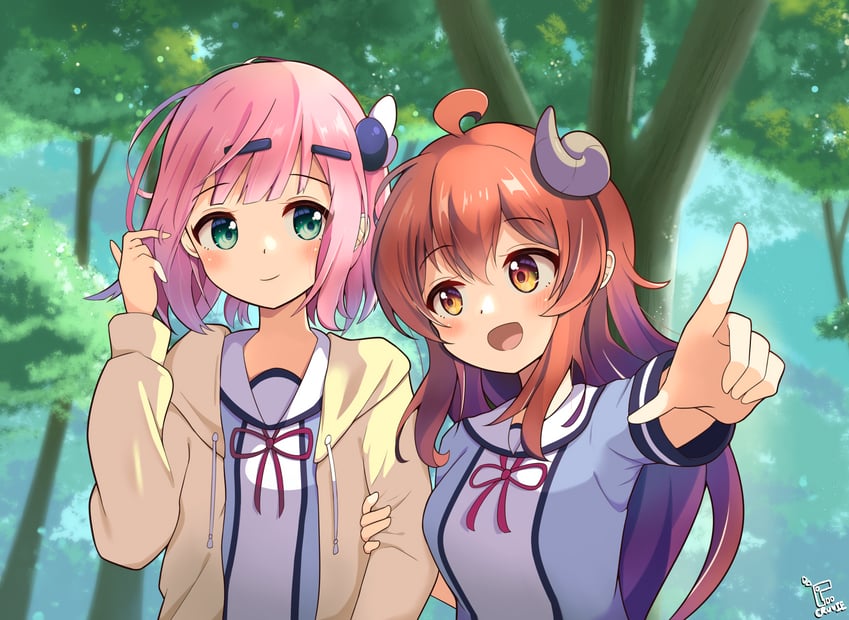 yoshida yuuko and chiyoda momo (machikado mazoku) drawn by cruvie