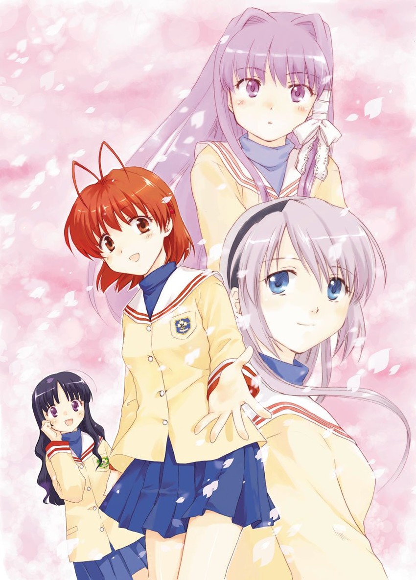 furukawa nagisa, fujibayashi kyou, sakagami tomoyo, and nishina rie (clannad) drawn by misaki_juri
