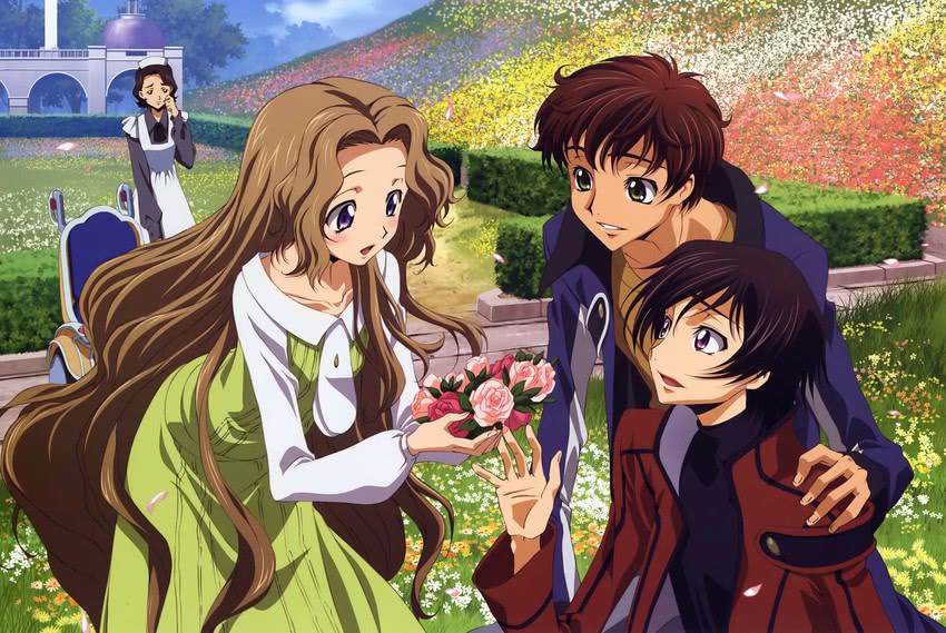 lelouch vi britannia, kururugi suzaku, nunnally vi britannia, and shinozaki sayoko (code geass and 1 more) drawn by mataga_daisuke