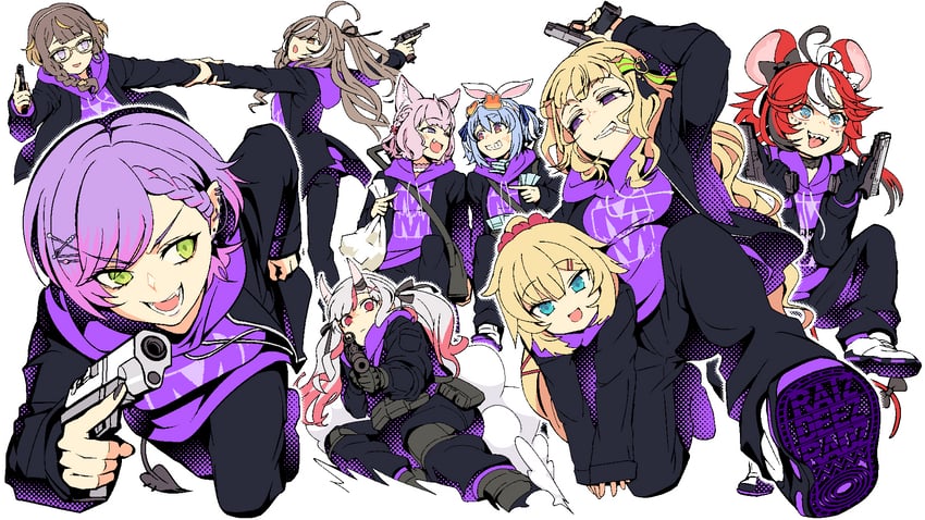 usada pekora, nanashi mumei, tokoyami towa, hakos baelz, nakiri ayame, and 4 more (hololive and 3 more) drawn by tataki_tuna