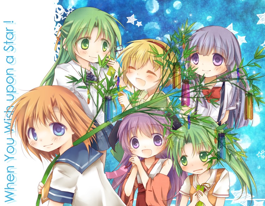 furude rika, ryuuguu rena, houjou satoko, sonozaki mion, hanyuu, and 1 more (higurashi no naku koro ni) drawn by tsukishio_kanoka