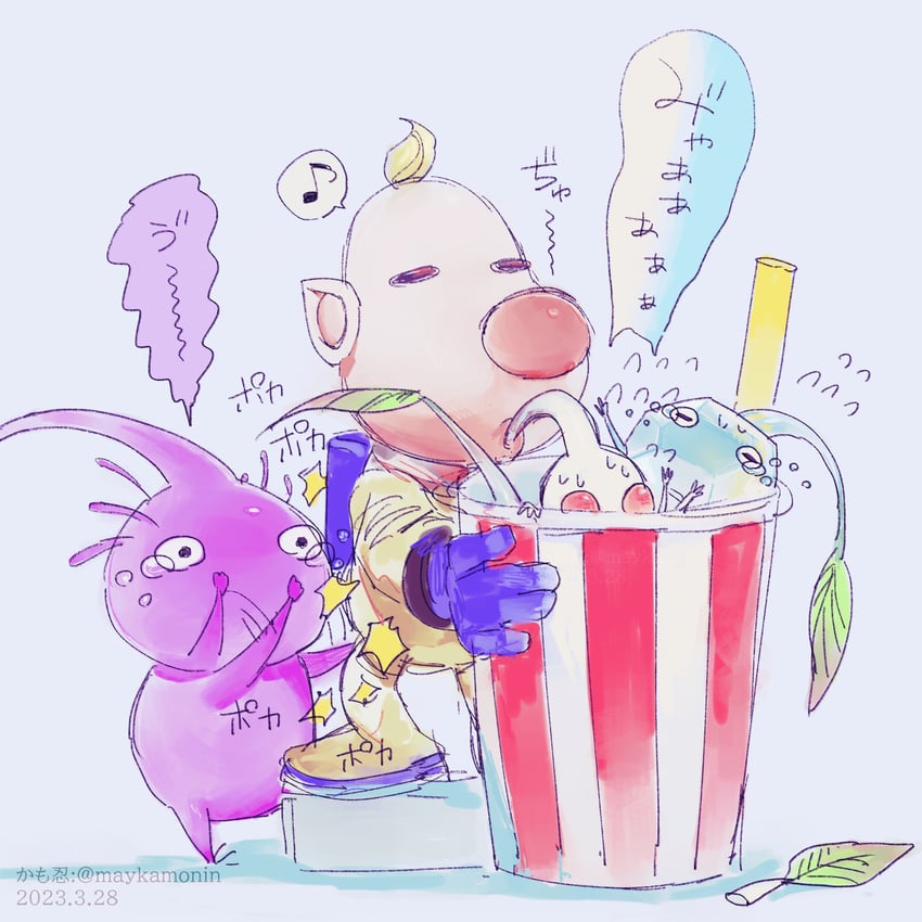 purple pikmin, white pikmin, louie, and ice pikmin (pikmin) drawn by maykamonin