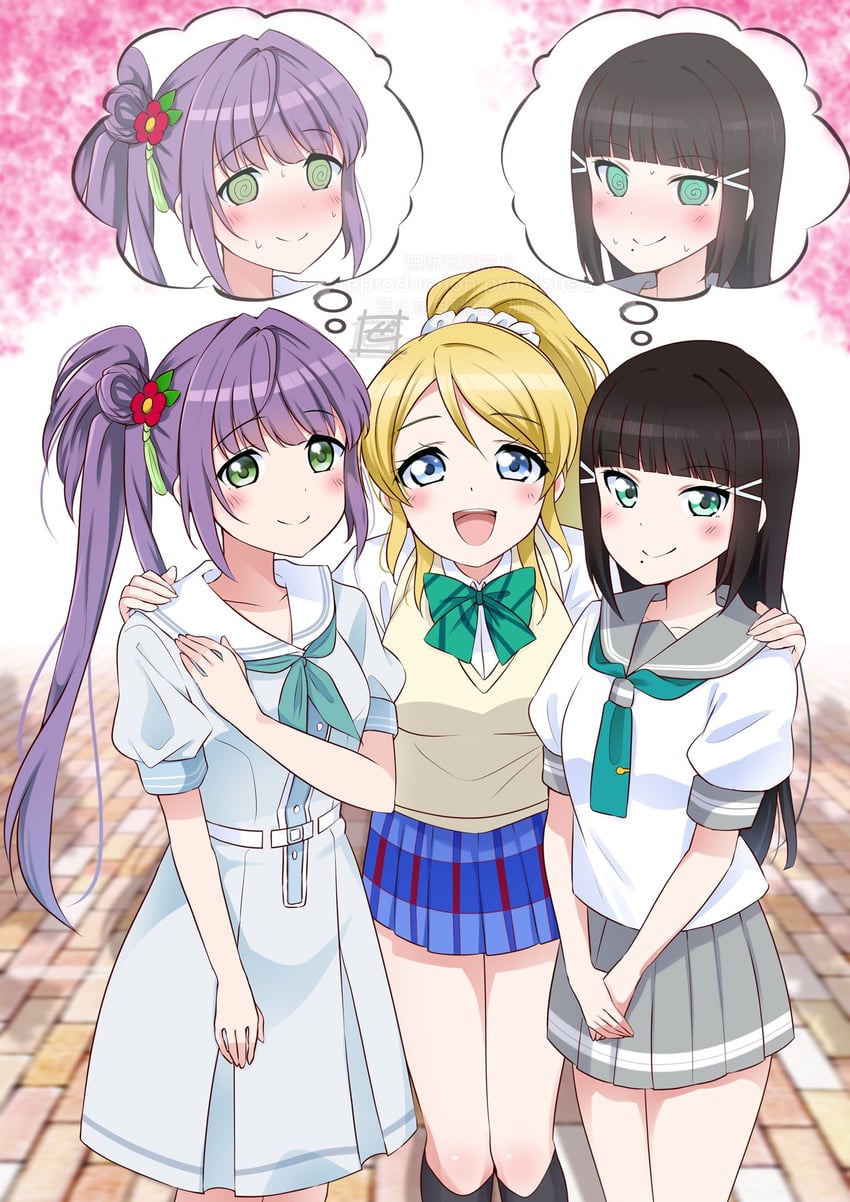 ayase eli, otomune kozue, and kurosawa dia (love live! and 3 more) drawn by zero-theme