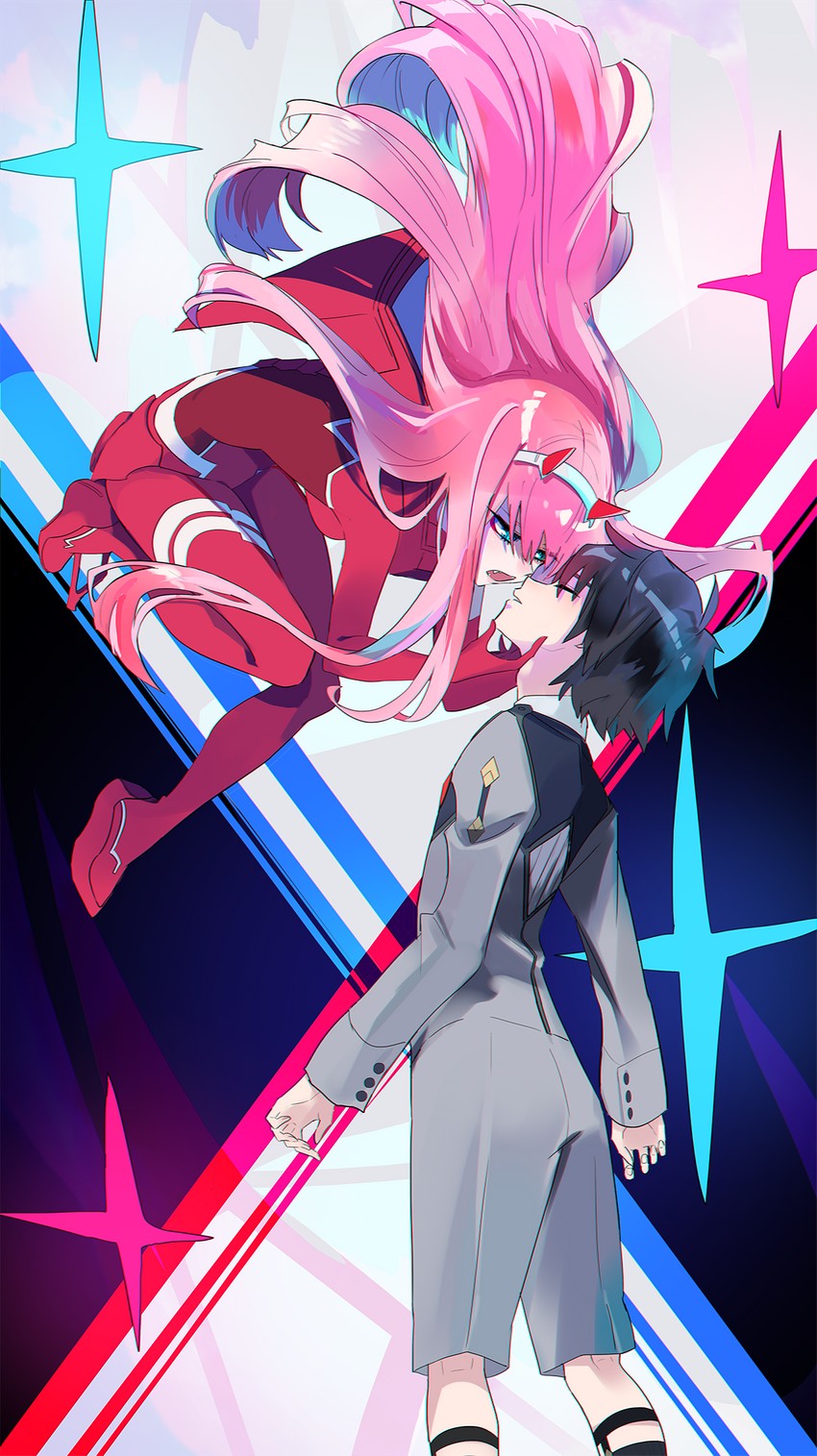 zero two and hiro (darling in the franxx) drawn by mg_nemuio