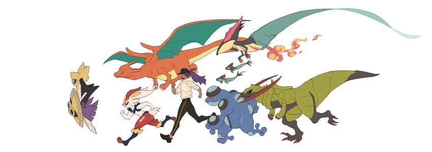 leon, charizard, cinderace, dreepy, aegislash, and 3 more (pokemon and 1 more) drawn by redlhzz