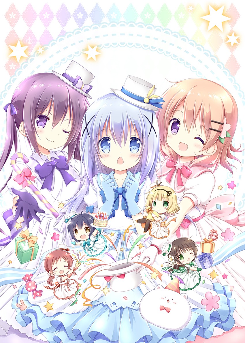 kafuu chino, hoto cocoa, kirima syaro, tippy, tedeza rize, and 3 more (gochuumon wa usagi desu ka?) drawn by nanase_miori