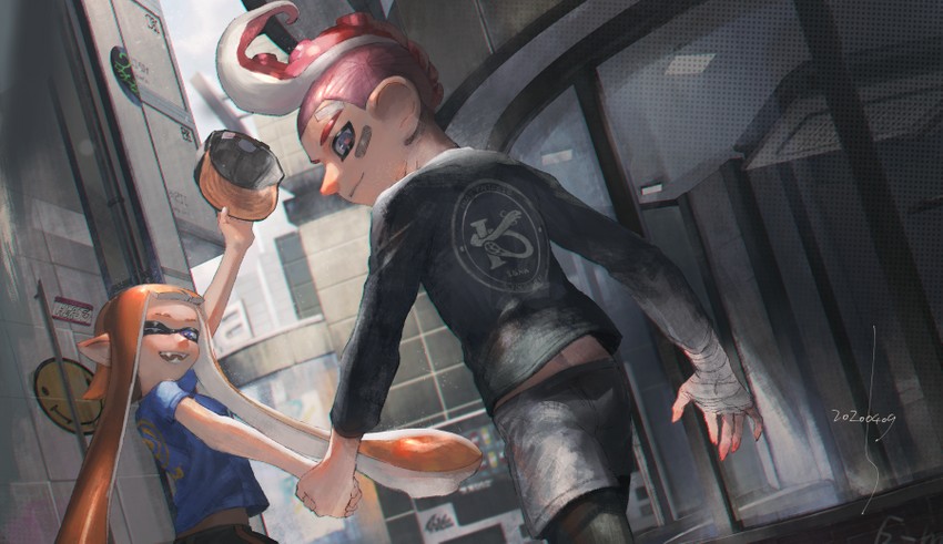 inkling player character, inkling girl, octoling player character, and octoling boy (splatoon and 2 more) drawn by banonefans