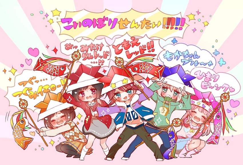 mitake ran, aoba moca, uehara himari, udagawa tomoe, and hazawa tsugumi (bang dream!) drawn by mamaloni