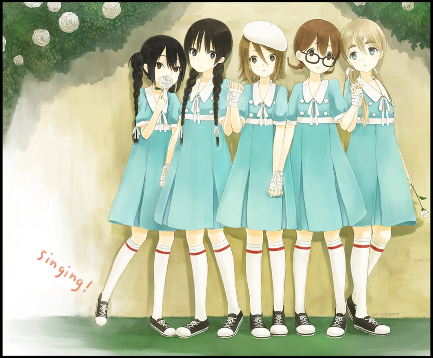 akiyama mio, nakano azusa, hirasawa yui, tainaka ritsu, and kotobuki tsumugi (k-on! and 1 more) drawn by pogane