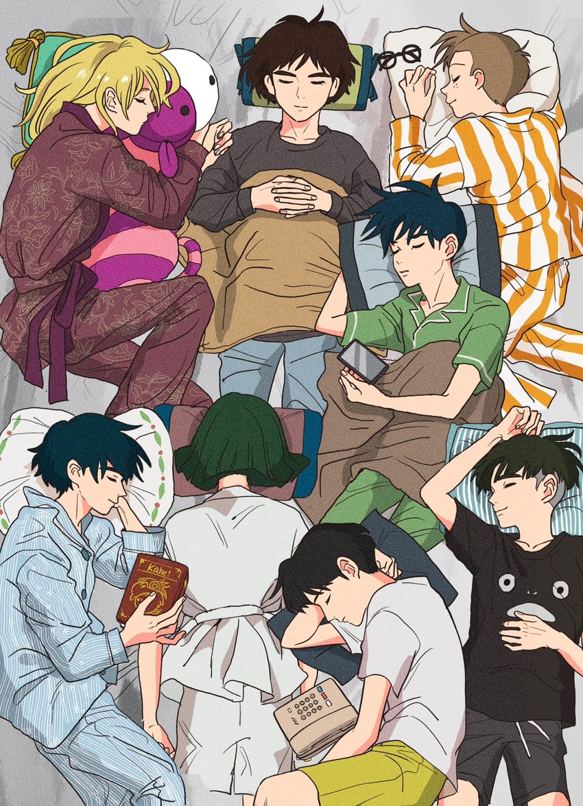 howl pendragon, totoro, haku, ashitaka, tombo, and 3 more (studio ghibli and 7 more) drawn by rikaco1988
