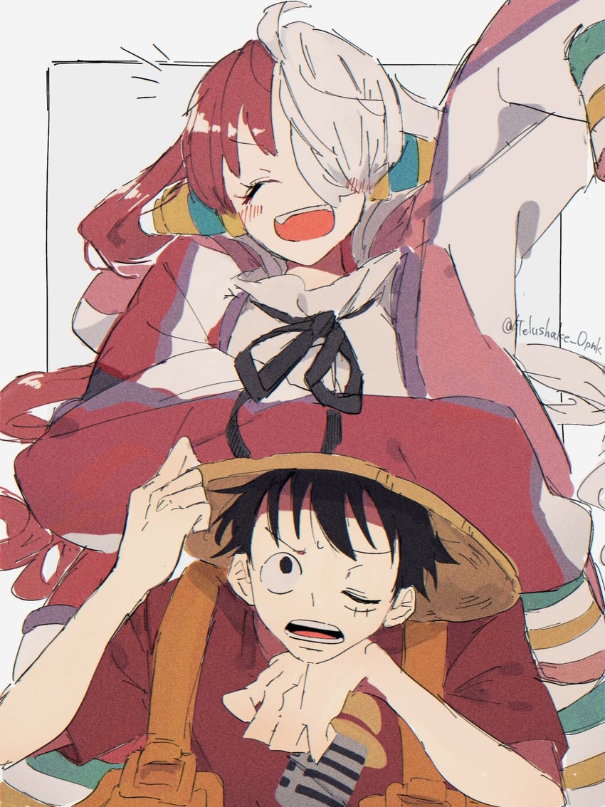 monkey d. luffy and uta (one piece and 1 more) drawn by telushake_opnk