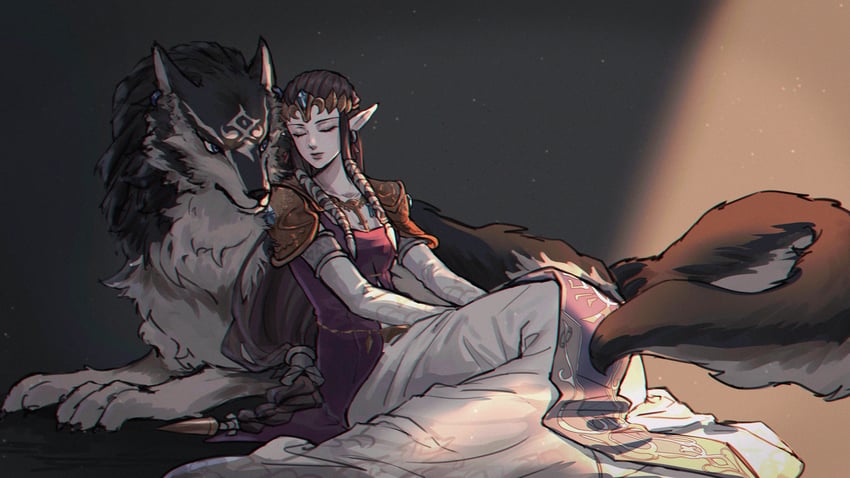 link, princess zelda, and wolf link (the legend of zelda and 1 more) drawn by kurokawa_karasu