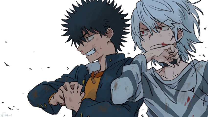 kamijou touma and accelerator (toaru majutsu no index) drawn by jisoku_(168km1)