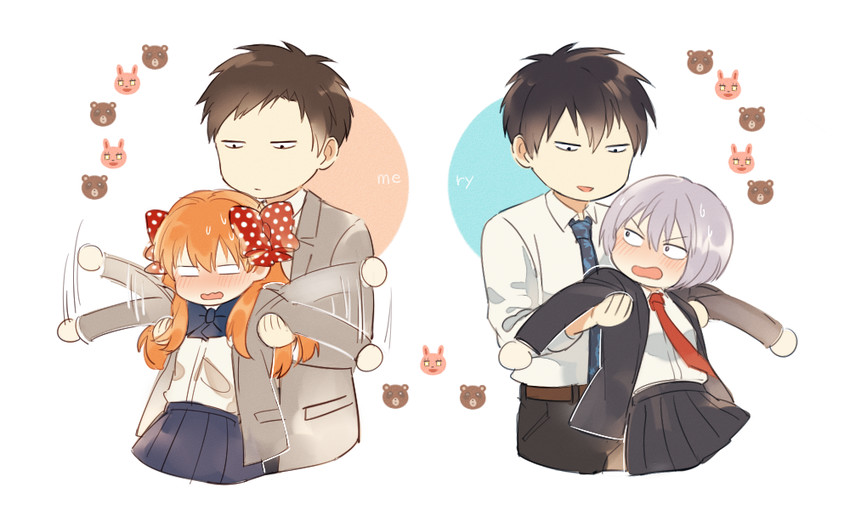 sakura chiyo, nozaki umetarou, kurosaki mafuyu, and saeki takaomi (gekkan shoujo nozaki-kun and 1 more) drawn by mery_(yangmalgage)