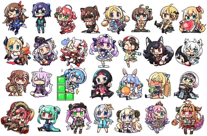 houshou marine, shirakami fubuki, hoshimachi suisei, usada pekora, nekomata okayu, and 25 more (hololive and 1 more) drawn by kanikama