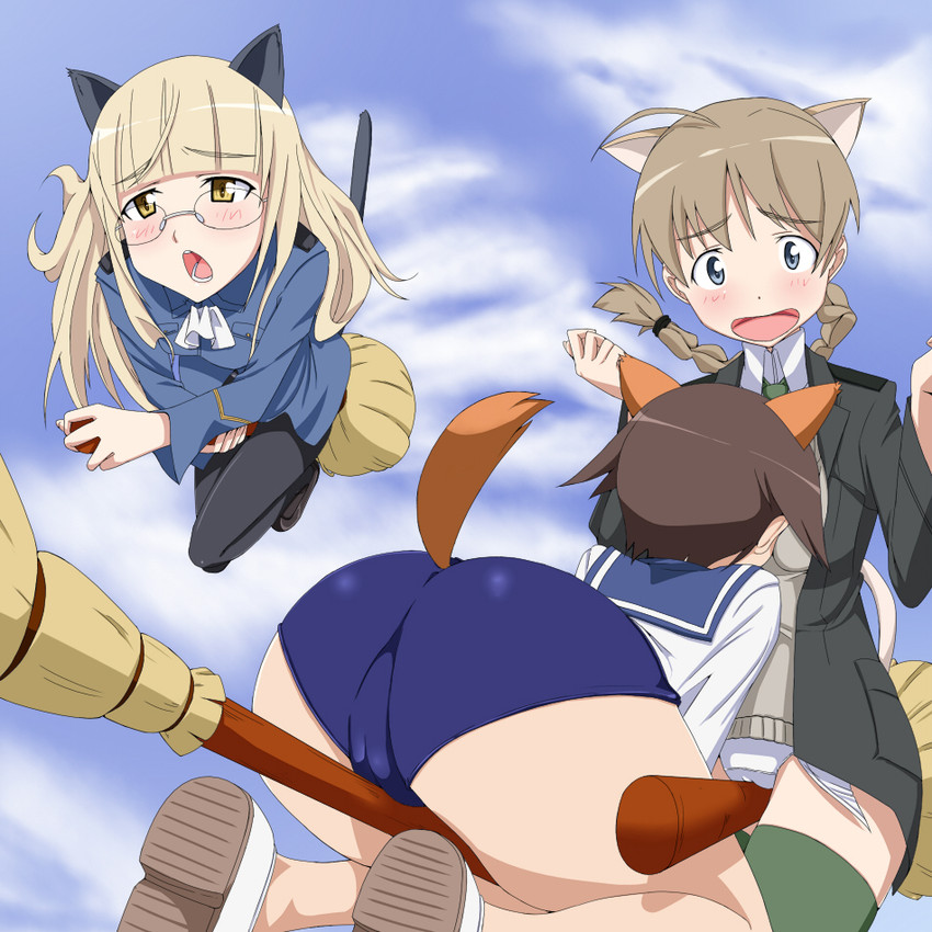 miyafuji yoshika, perrine h. clostermann, and lynette bishop (world witches series and 1 more) drawn by yoshida_keiji