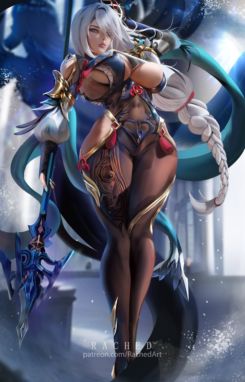 shenhe (genshin impact) drawn by rached