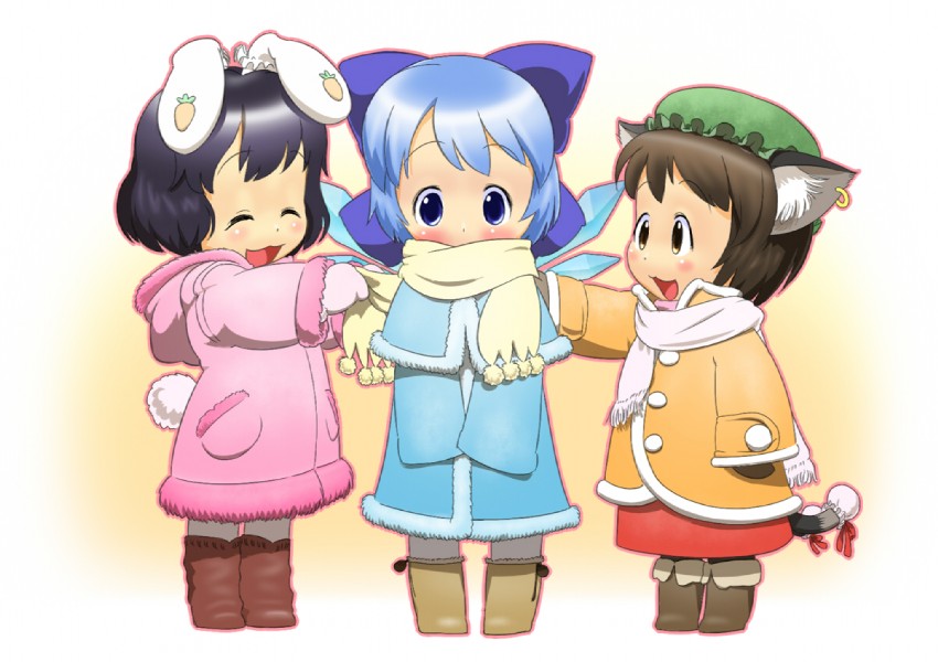 cirno, chen, and inaba tewi (touhou) drawn by ogu_(oguogu)