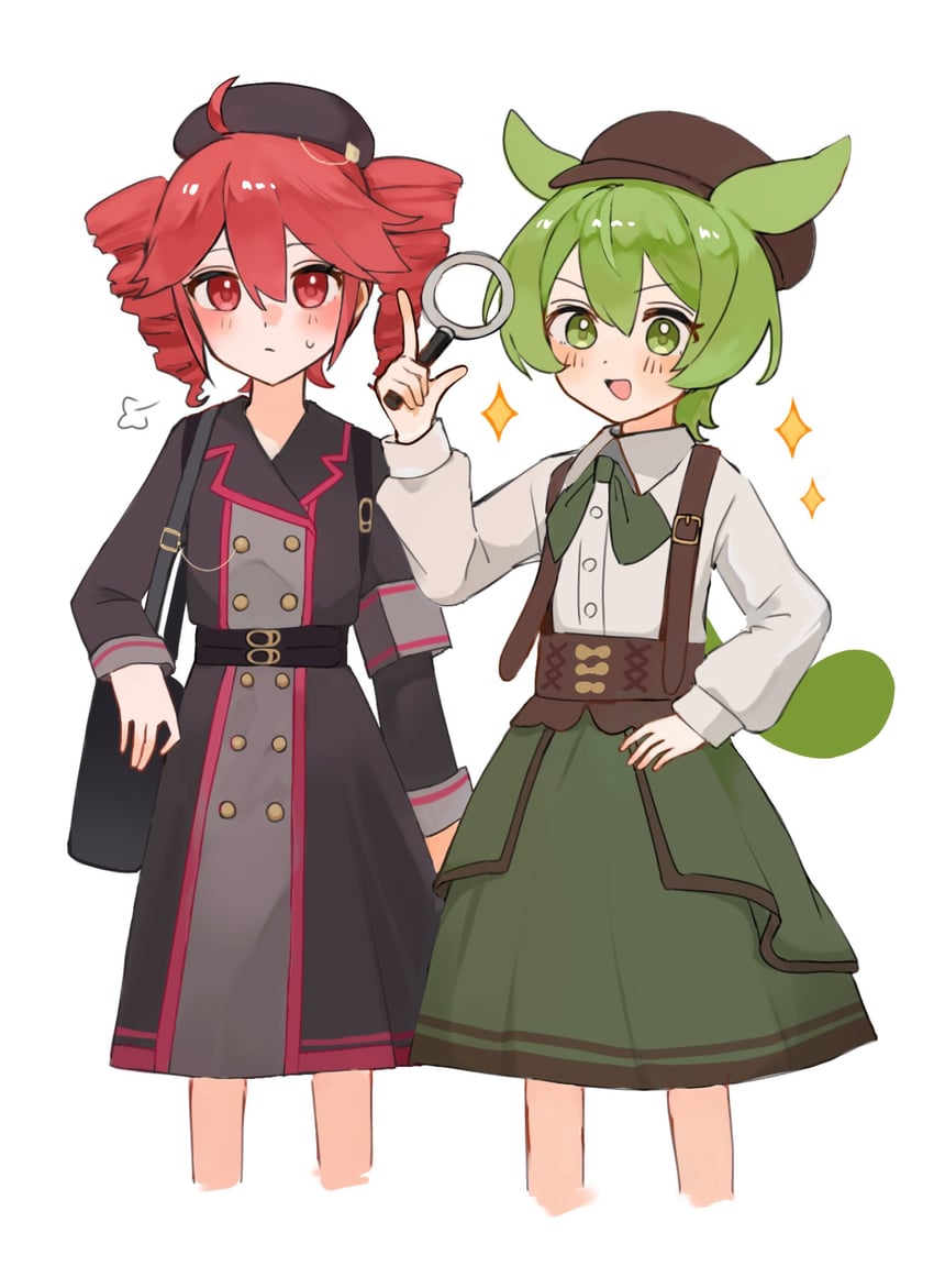 kasane teto, zundamon, bishoujo detective zundamon, and assistant teto (voiceroid and 3 more) drawn by tyuunibyou1121