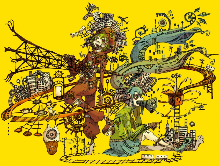 hatsune miku and gumi (vocaloid and 1 more) drawn by kuuneru