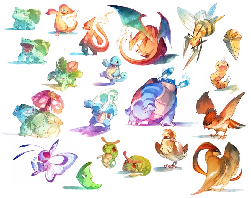 charizard, bulbasaur, squirtle, charmander, ivysaur, and 12 more (pokemon) drawn by nicholaskole