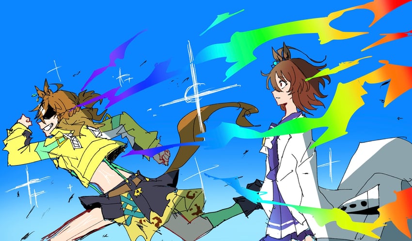 agnes tachyon and jungle pocket (umamusume and 1 more) drawn by potomithu