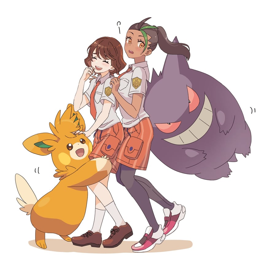 gengar, nemona, pawmot, and anna (pokemon and 1 more) drawn by hoyon