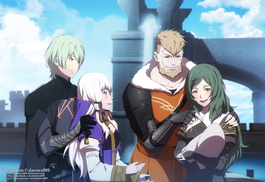 lysithea von ordelia, male byleth, jeralt reus eisner, and sitri (fire emblem and 1 more) drawn by dannex009