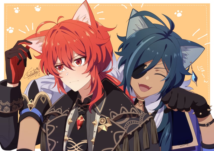 diluc and kaeya (genshin impact) drawn by yuu_(mboj_fdk)