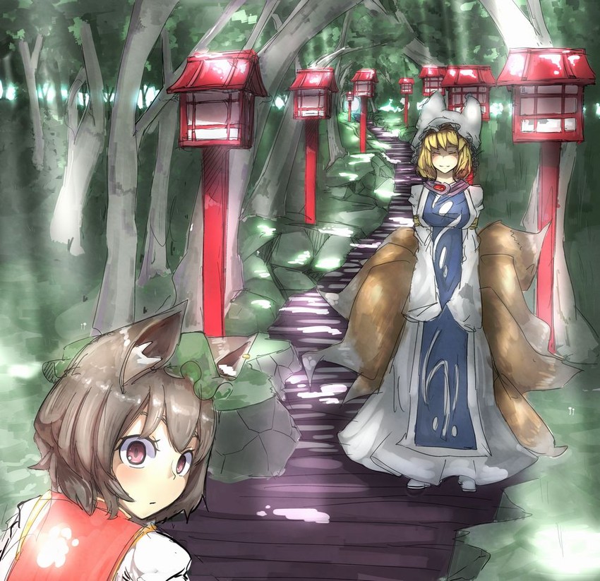 yakumo ran and chen (touhou) drawn by notori_d