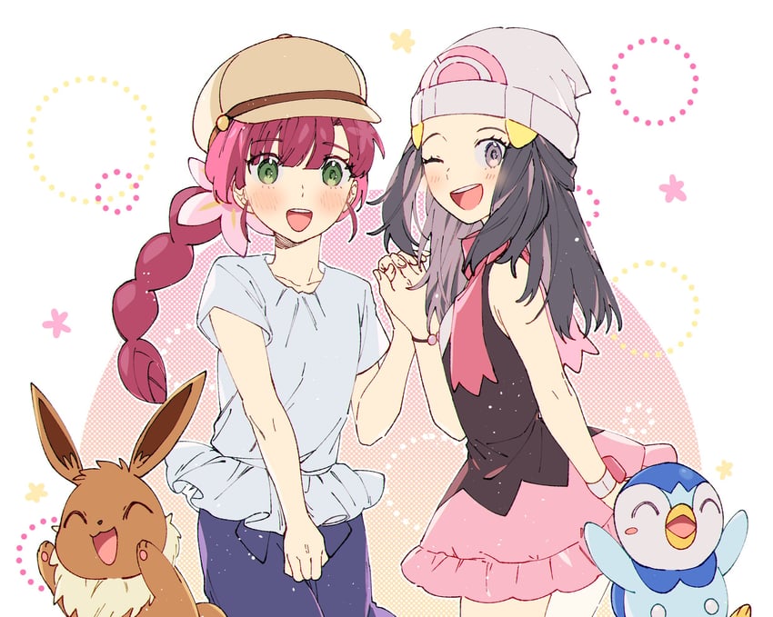 dawn, eevee, piplup, and chloe (pokemon and 1 more) drawn by busraknongkai