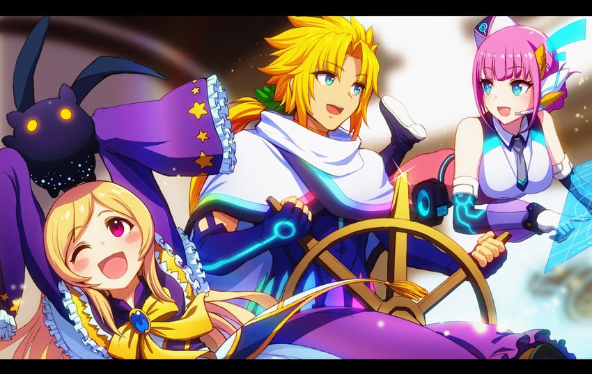 pandora, zetsubou-kun, opeko, and noah (monster strike) drawn by gibagiba
