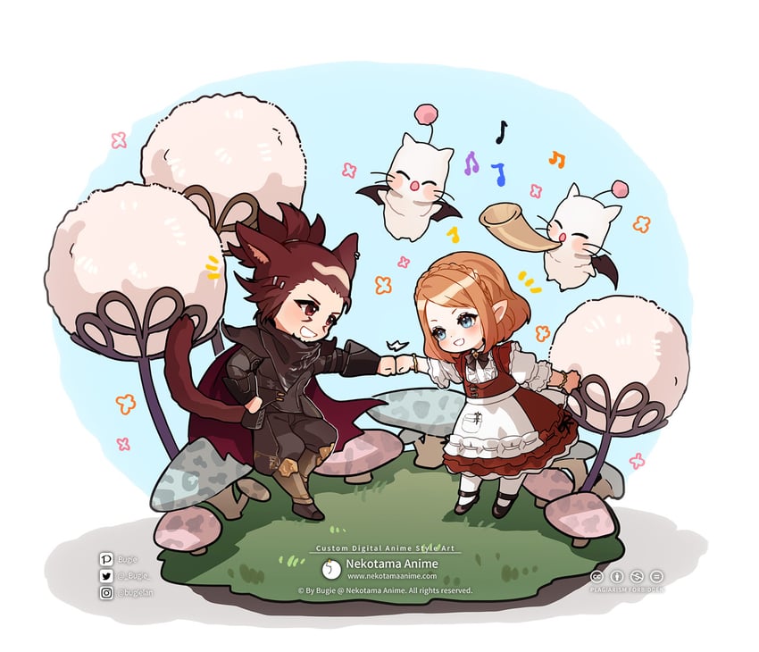 warrior of light and moogle (original and 2 more) drawn by bugie