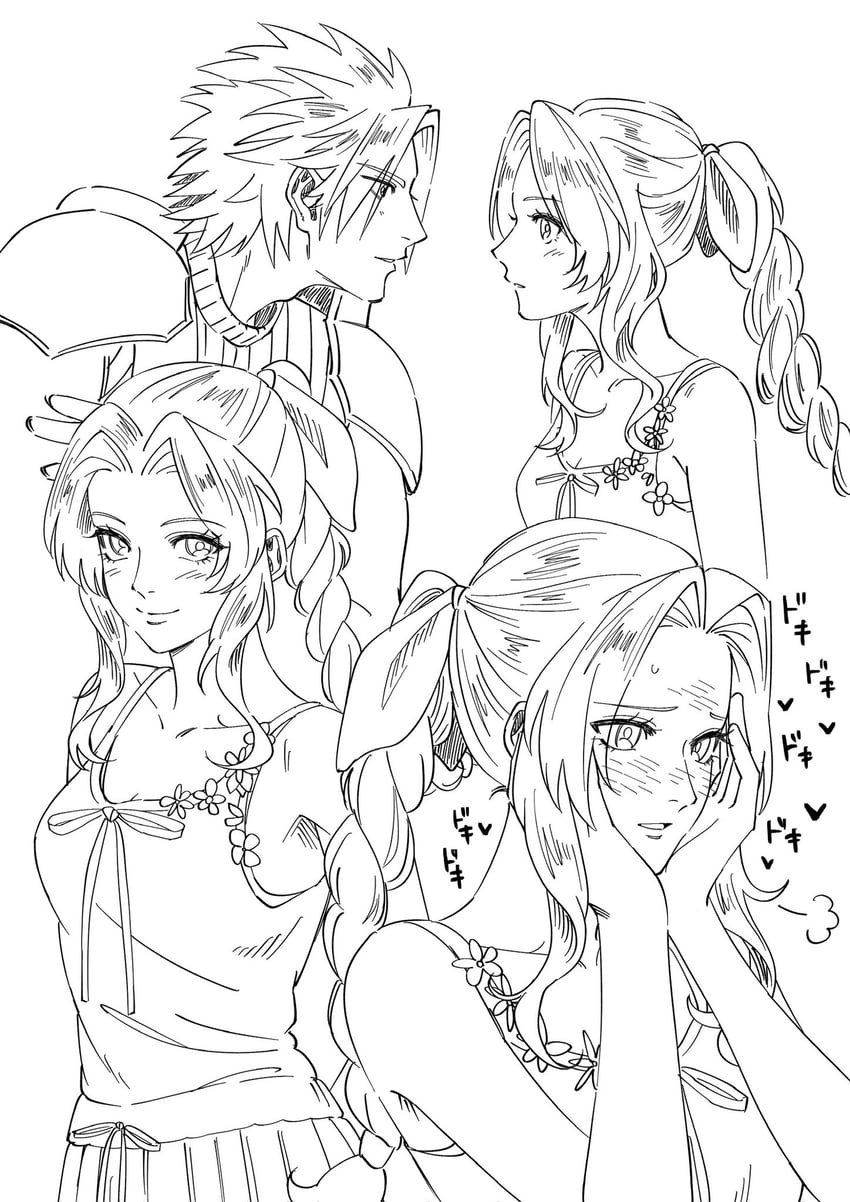 aerith gainsborough and zack fair (final fantasy and 2 more) drawn by suma_nainainai